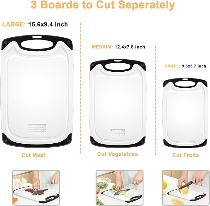 Plastic Cutting Board, 3 Pieces Dishwasher Safe Cutting Boards - Image 3