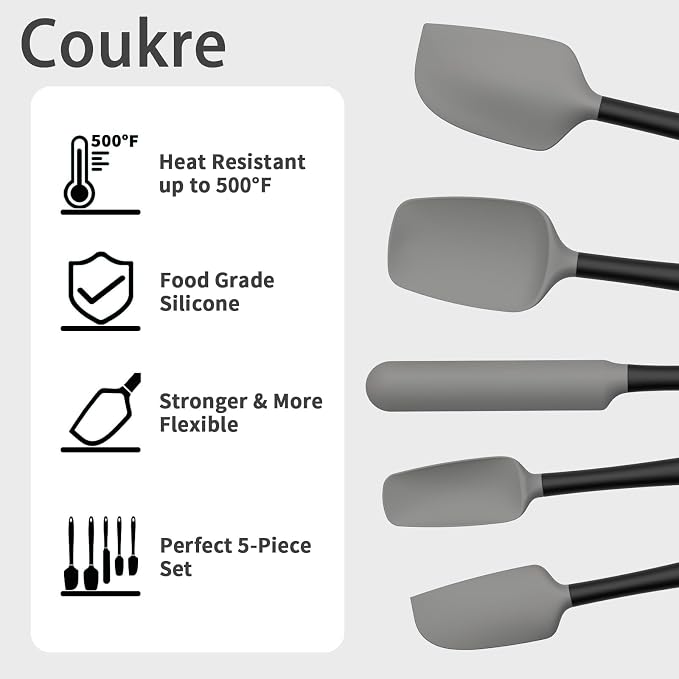 Coukre Silicone Spatula Set of 5, High Temperature Resistant, Food Grade - Image 3