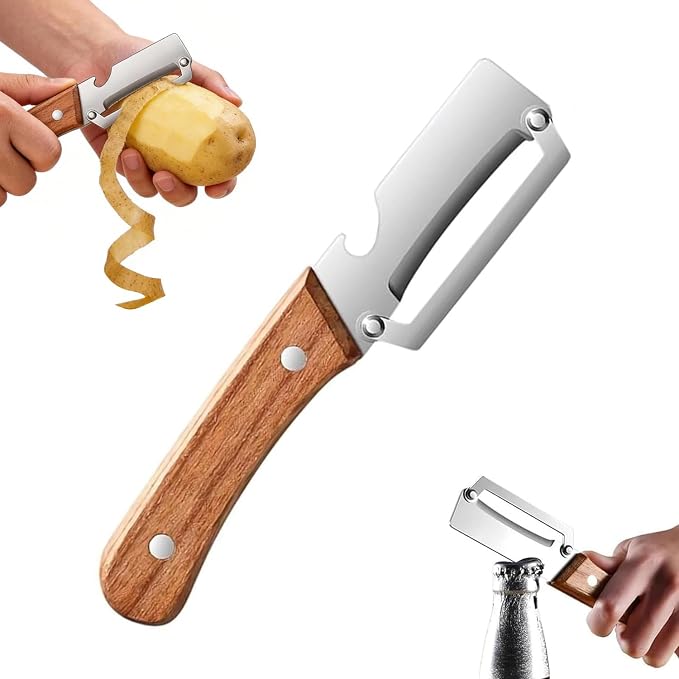 Premium Vegetable Peeler with Wooden Handle and Bottle Opener, 2-in-1 by Unknown