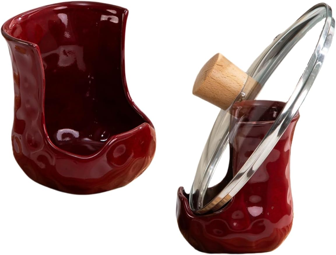 [HengYuhating] Ceramic Spoon Rest & Pot Lid Holder for Stove Top (Red)