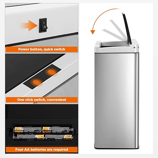 BestOffice 13 Gallon Trash Can Stainless Steel Kitchen Garbage Can - Image 4
