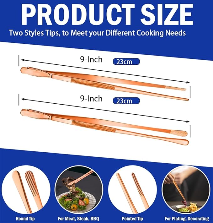 JETKONG 2 Pcs 9-Inch Kitchen Tweezers Cooking Tweezer Tongs Stainless Steel - Image 3