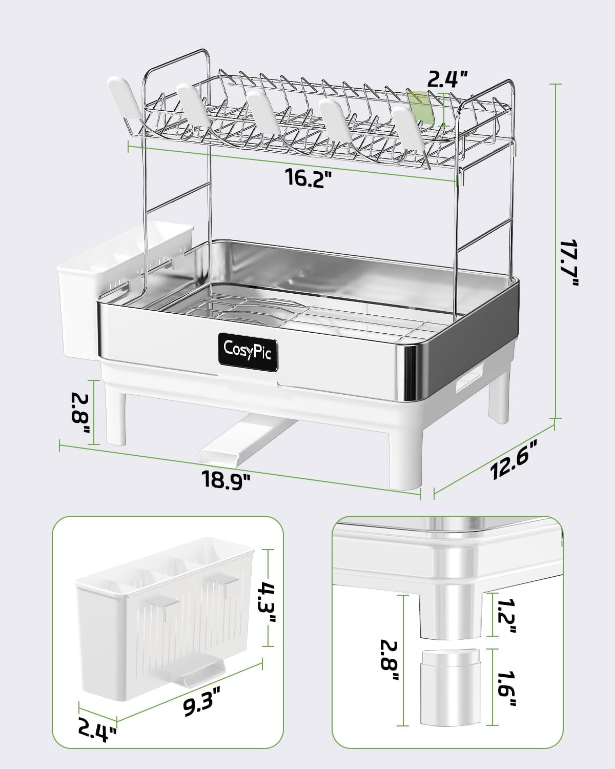 2 Tier Dish Drying Rack, Thicker Premium 304 Stainless Steel Dish