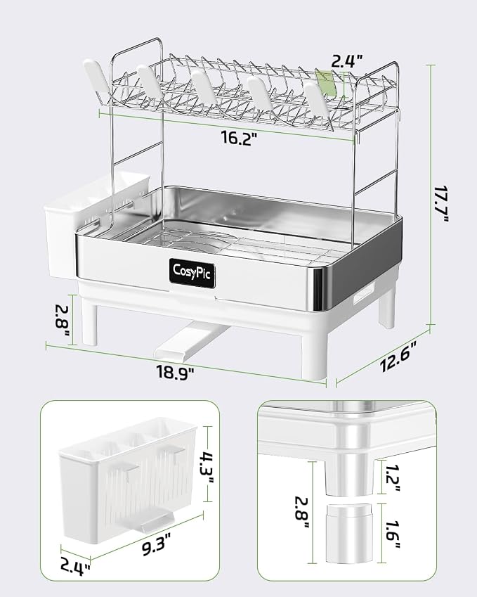 2 Tier Dish Drying Rack, Thicker Premium 304 Stainless Steel Dish Racks - Image 6