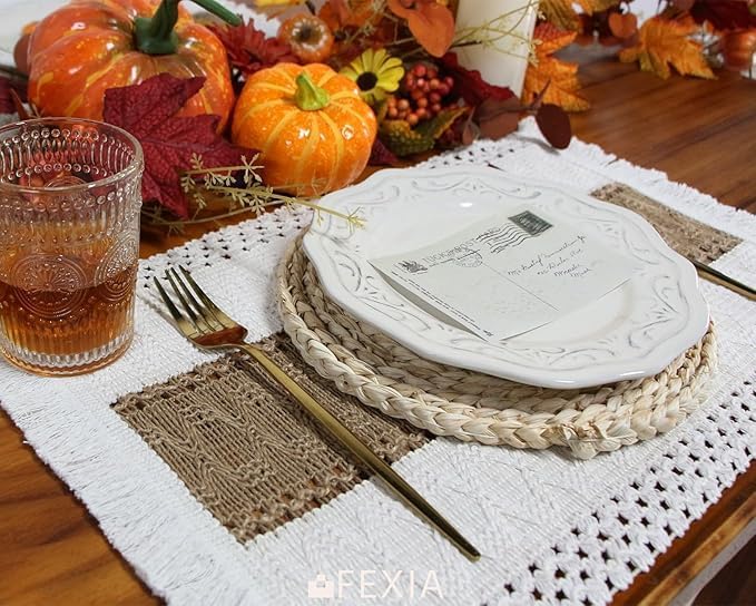 FEXIA Boho Placemats Set of 6, Macrame Table Mats Farmhouse Dining