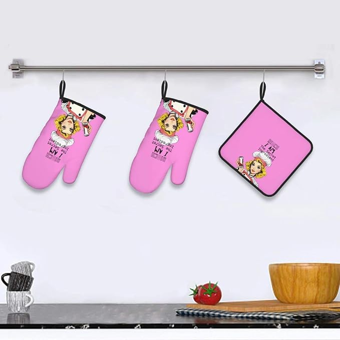 Funny Oven Mitts and Pot Holders Sets, Cute Kitchen Oven Mitts Heat Resistant - Image 6
