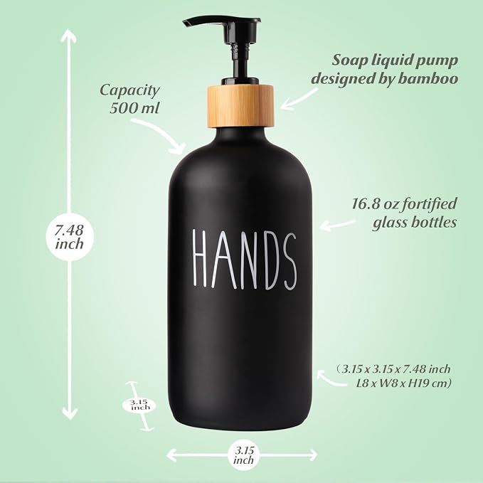 LOOCHICA Black Glass Kitchen Soap Dispenser, Detergent Dispenser or Hands Soap - Image 4