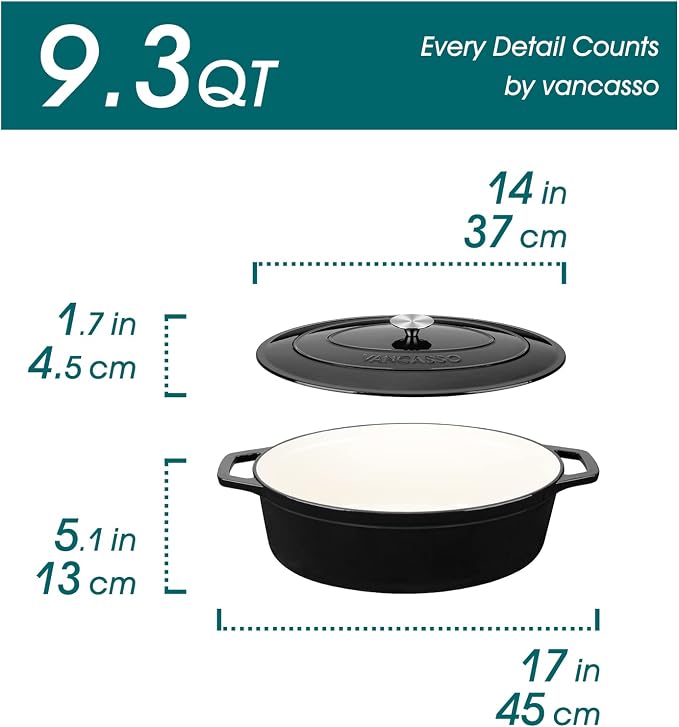 vancasso Enameled Cast Iron Oval Dutch Oven, 9.3 Quart - Image 2