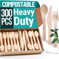 300pcs Disposable Wooden Cutlery Set Our Heavy Duty Compostable Wood Utensils by EarthClusive