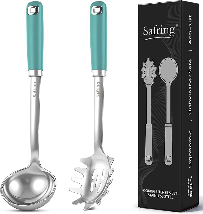 Safring Stainless Steel Soup Ladle and Spaghetti Spoon Set, Heat Resistant by Safring