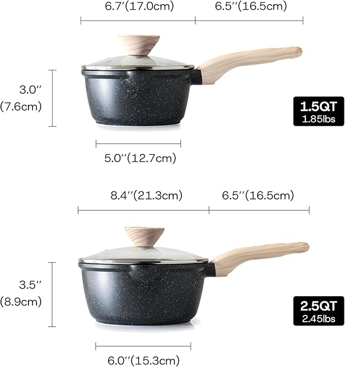 Kordisen Sauce Pan Set with Lid, 1.5Qt & 2.5 Qt Nonstick Cooking Pots with Pour - Image 2