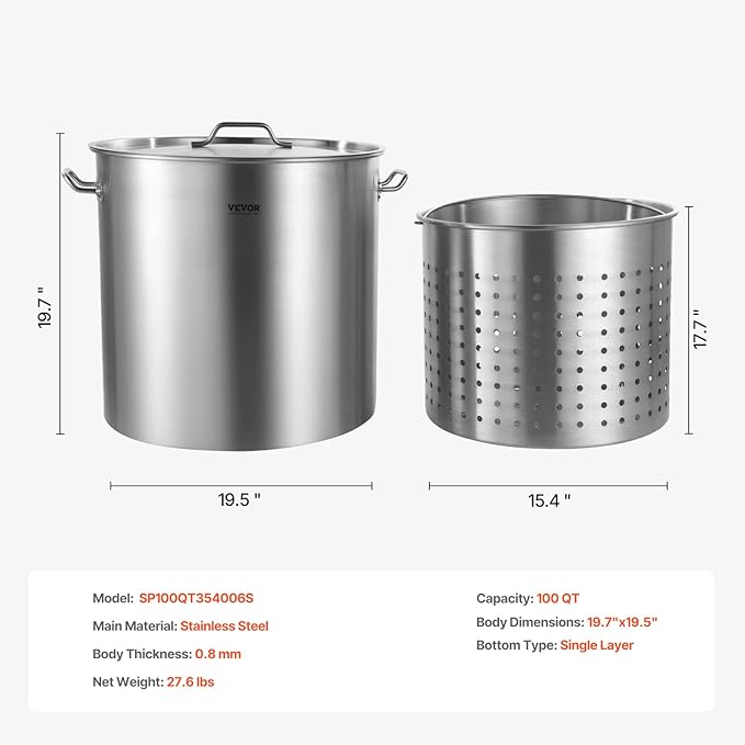 VEVOR Stainless Steel Stockpot, 100 Quart Large Cooking Pots, Cookware Sauce Pot - Image 7