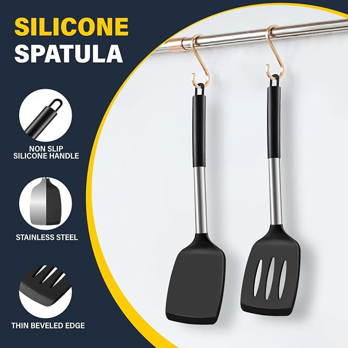 2 Pack Silicone Spatula Set, Solid & Slotted Turner - Image 6