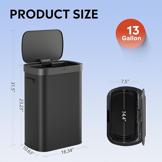 WLIVE 13 Gallon Trash Can, 50 Liter Large Capacity Motion Sensor Automatic - Image 3