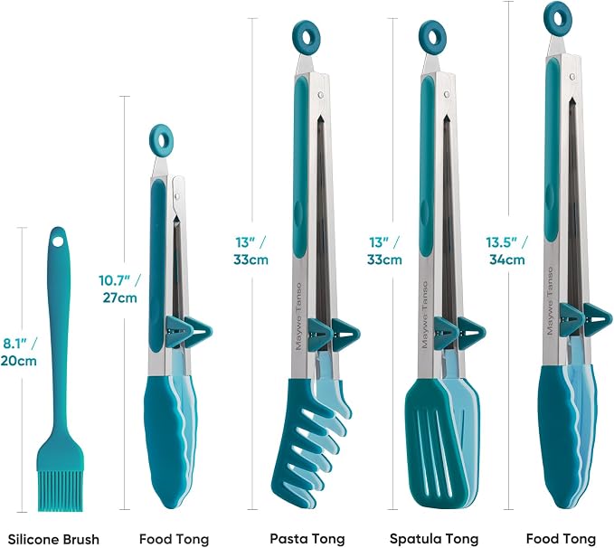 5-Pack Silicone Tongs for Cooking, Maywe Tanso 4PCS 13-Inch Kitchen Tongs - Image 6