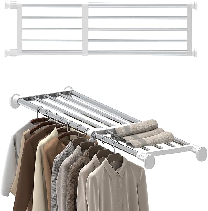 Hershii Expandable Shelf Rod Closet System Heavy Duty Clothes Hanger Adjustable by FineLivingStartingwithaHome