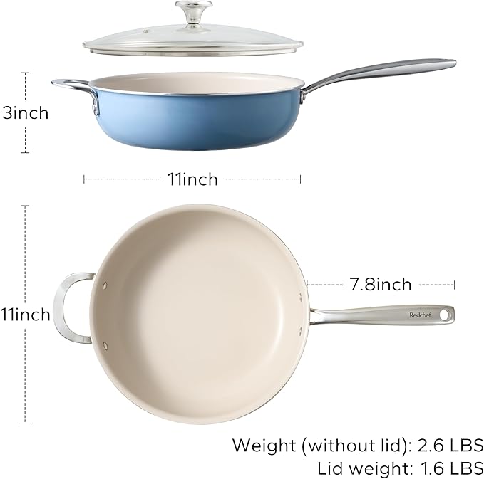 Redchef Ceramic Saute Pan with Lid, Nonstick Deep Frying Pan, 5QT Jumbo Cooker - Image 6