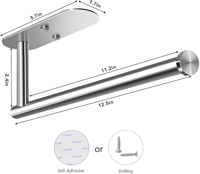 VAEHOLD Adhesive Paper Towel Holder Under Cabinet Mount, Wall Mounted Paper - Image 2