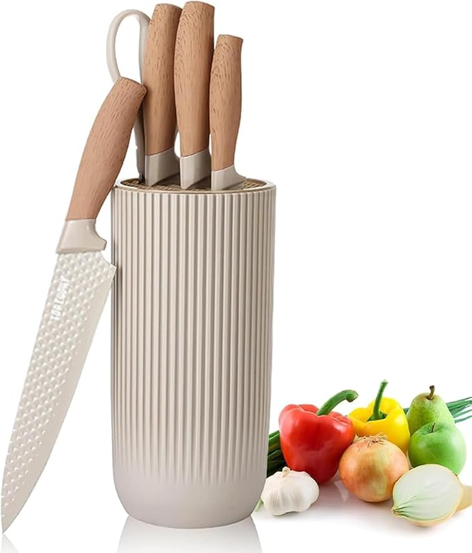 Kitchen Knife Set, Retrosohoo 6-Pieces Khaki Sharp Knife Block Sets by RETROSOHOO