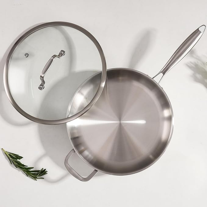 DELARLO Tri-Ply Stainless Steel Pan, 18/10 Frying Pan, Oven Safe Up to 600°F - Image 4