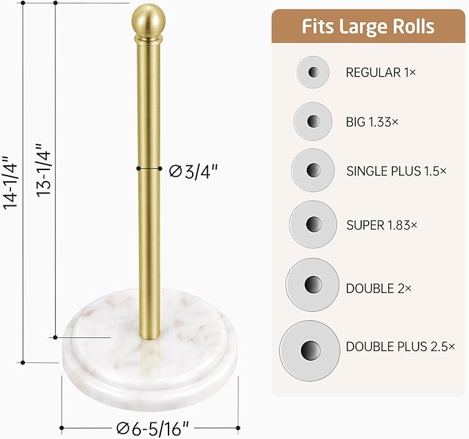 KES Brushed Gold Marble Paper Towel Holder Countertop - Image 9