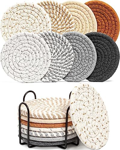 Effectyou 8 Pcs Drink Coasters with Holder, 8 Colors Absorbent