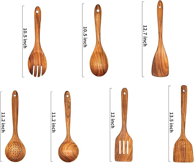 Wooden Spoons for Cooking, Wooden Utensils for Cooking 7 Pcs Wooden Cooking - Image 2
