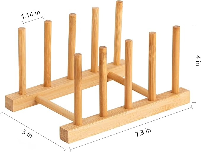 HBlife 4pcs Bamboo Dish Plate Bowl Cup Book Pot Lid Cutting Board Drying Rack - Image 2