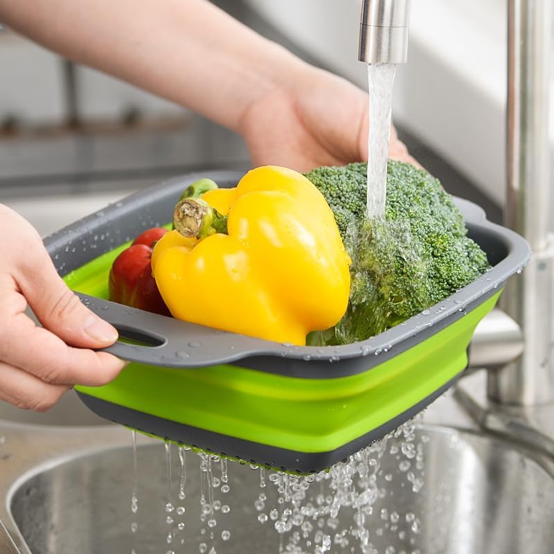 NIWWIN Pack of 2 Foldable Pasta Strainers, Foldable Kitchen Colander