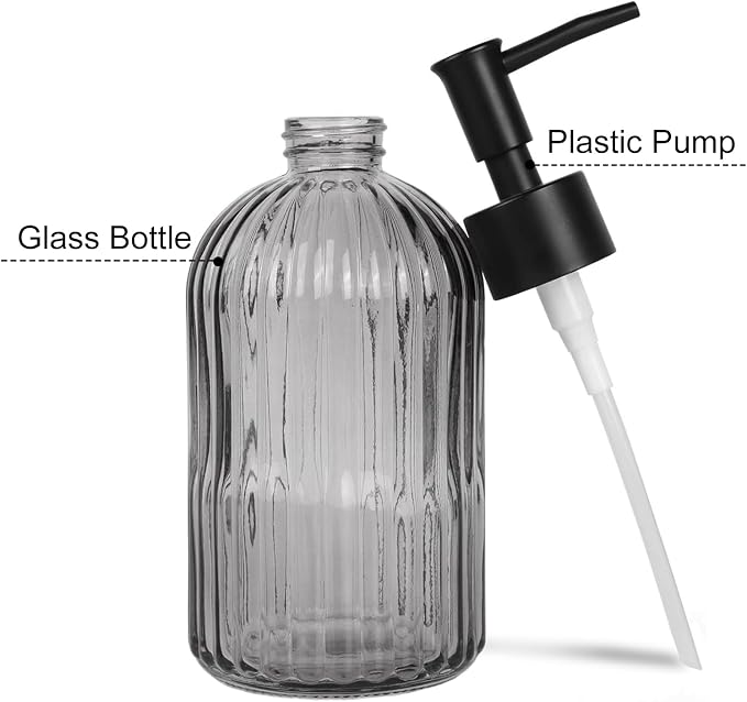 14Oz Black Pump Glass Soap Dispenser, - Image 2