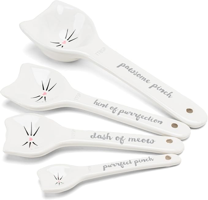 White Cat Measuring Cups & Spoons Gift Set – Ceramic Kitchen Tools - Image 5