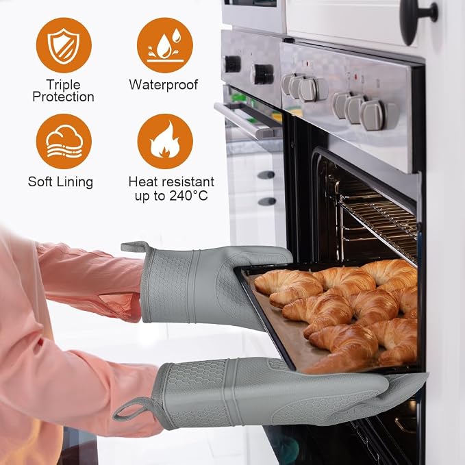 AUAUY Oven Mitts with 2 Potholders, Silicone Oven Gloves Heat Resistant 464°F - Image 4