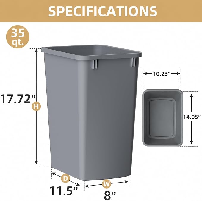 ROOMTEC Lightweight and Durable Slim Trash Can, 35QT Kitchen Trash Can - Image 5
