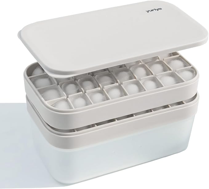 Ice Cube Tray Set with Lid & Bin, 2 Silicone Trays, Easy-Release, Leak-Proof by yuriya