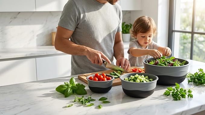 Pera Mixing Bowls with Lids Set, 8 Piece, BPA Free Nesting Kitchen Bowl Set - Image 9