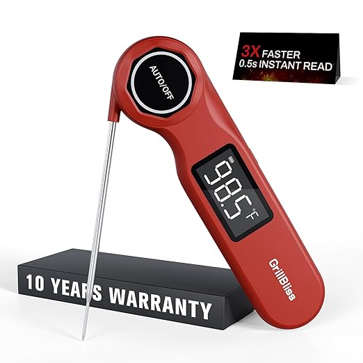 Instant Read Meat Thermometer, GrillBliss USB-C Rechargeable Digital Food by GrillBliss