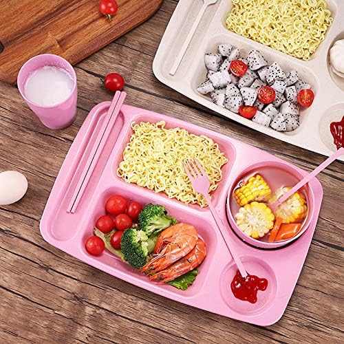 WUWEOT 8 Pack Divided Food Plates, 13.5" Wheat Straw Tray