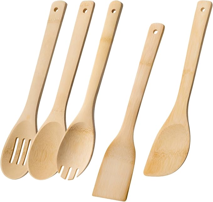 Wooden Spoons for Cooking, Wooden Spoon & Wooden Spatula, Bamboo Cooking by HEFILD