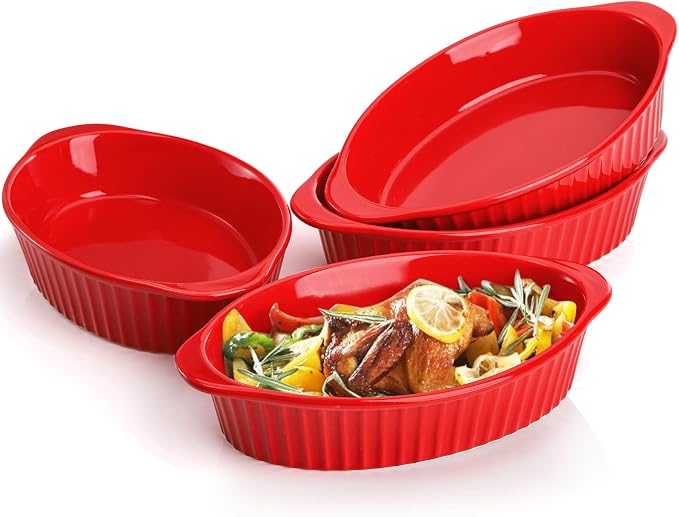 Foraineam 4 Pcs 15 oz Porcelain Oval Baking Dish Set, 8.7 x 5.3 x 1.7 inch Oven - Image 2