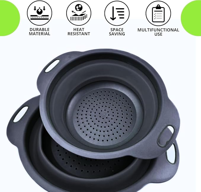 Black Silicone Collapsible Colanders - Image 3