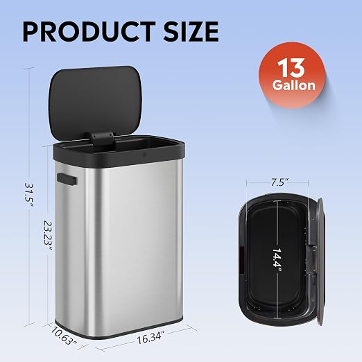 WLIVE 13 Gallon Trash Can, 50 Liter Large Capacity Motion Sensor Automatic - Image 3