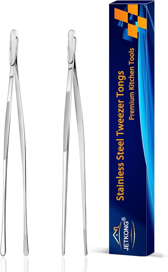 JETKONG 2 Pcs 9-Inch Kitchen Tweezers Cooking Tweezers Stainless Steel Tweezers by JETKONG