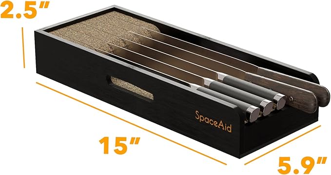 SpaceAid Knife Drawer Organizer Bamboo Insert Dock, Kitchen Steak Knives Holder - Image 5