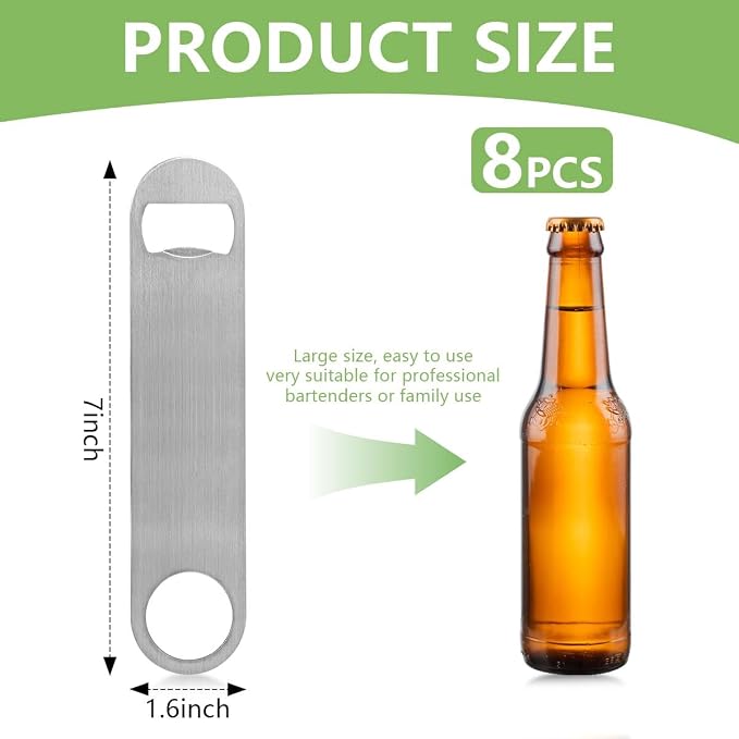 KISEER Heavy Duty Stainless Steel Flat Bottle Opener, 8 Pack Beer Bottle Opener - Image 2