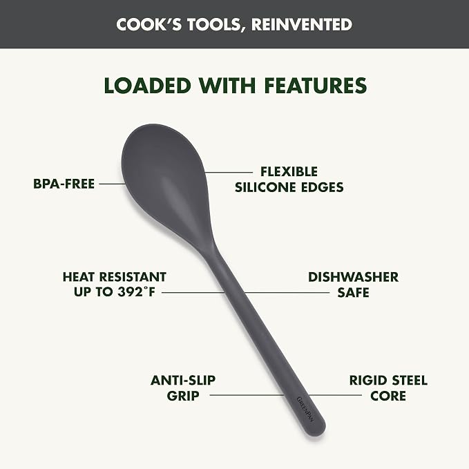 GreenPan Silicone Solid Spoon, Mixing Stirring Serving, Cooking Kitchen Utensil - Image 4