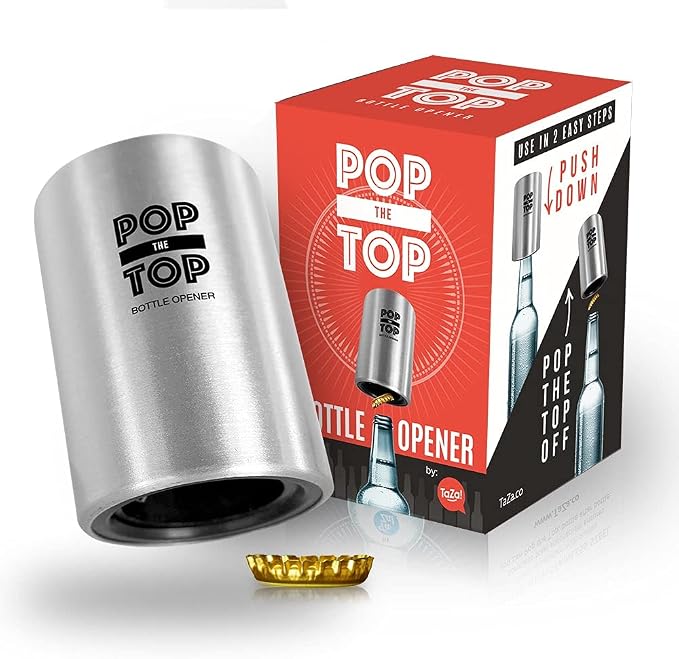 Pop-the-Top Beer Bottle Opener: Automatic Bottle Cap Opener, Push Down Pop Off by TaZa