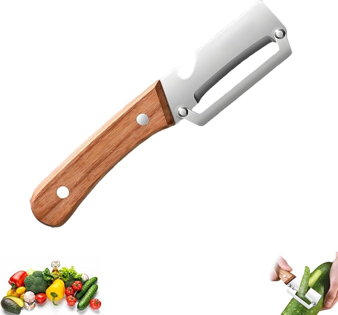 Vegetable Wooden Peeler for Kitchen Tool, Premium 2-in-1 Multifunctional Fruit by NLWF