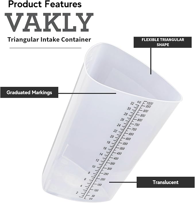 Vakly Plastic Graduated Triangular Intake Output Container 32 ounce Three-Sided - Image 2