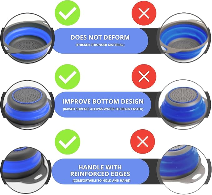 Blue Round Silicone Collapsible Colander – Silicone Round Kitchen Strainers - Image 3