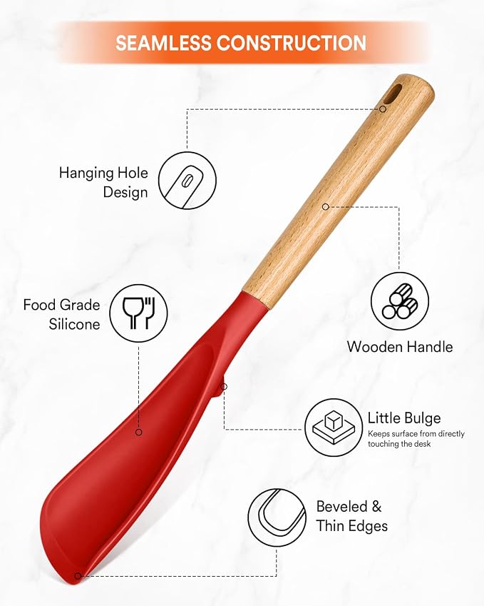 Cooking Spoon for Nonstick Cookwares, Wood Handle Spoon for Mixing, and Scrape - Image 4